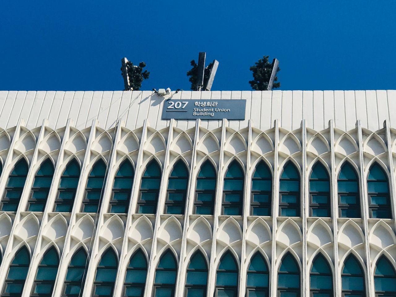 延世大学校园一角，展示了现代教育与自然景观的和谐美。